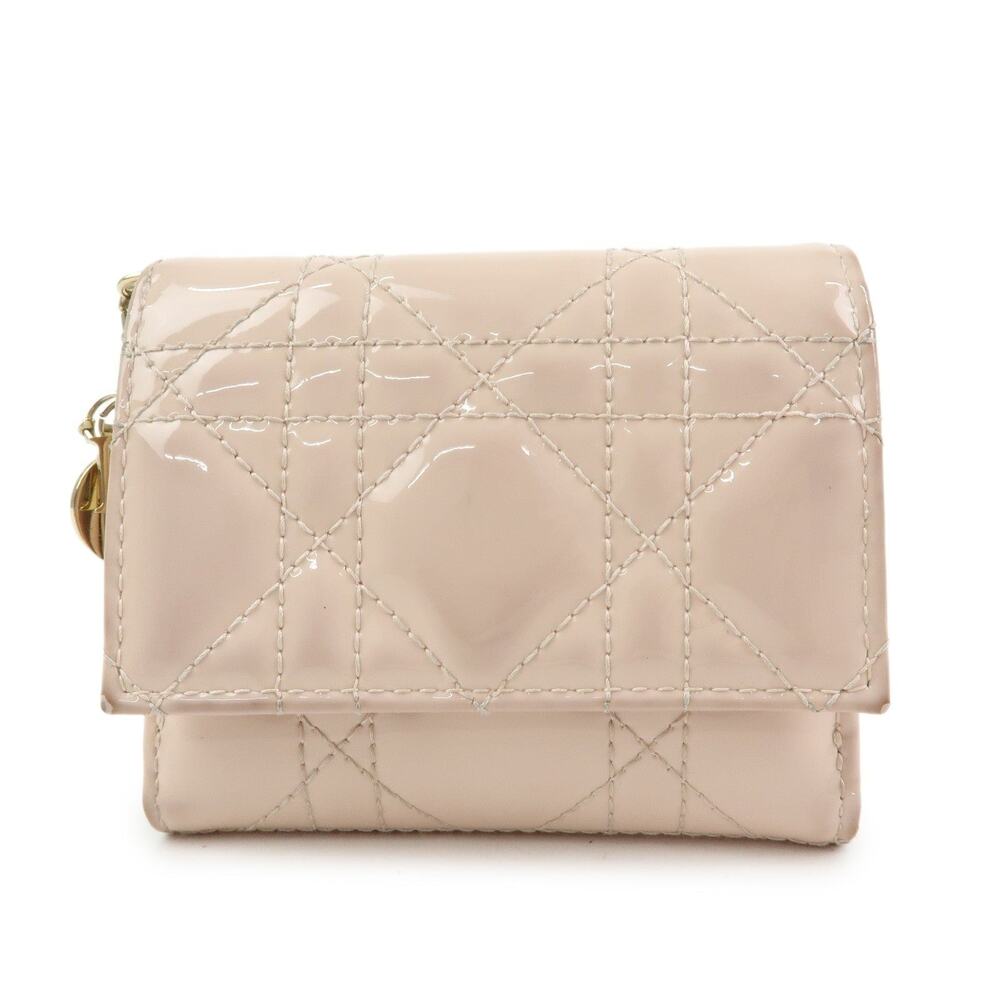 Christian Dior Lady Dior Cannage Patent Leather Lotus Wallet Pink
